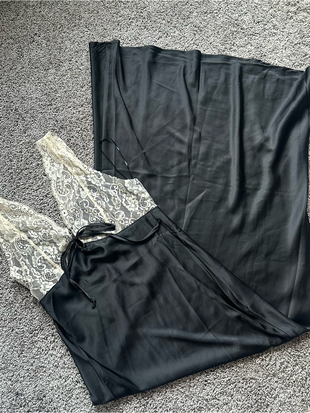 Black Satin Maxi Dress with Cream Lace Bodice